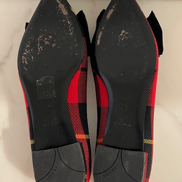 Plaid Prada Flats with Black Bow, Pristine Condition Size 37/7/6.5 - Picture 3 of 8